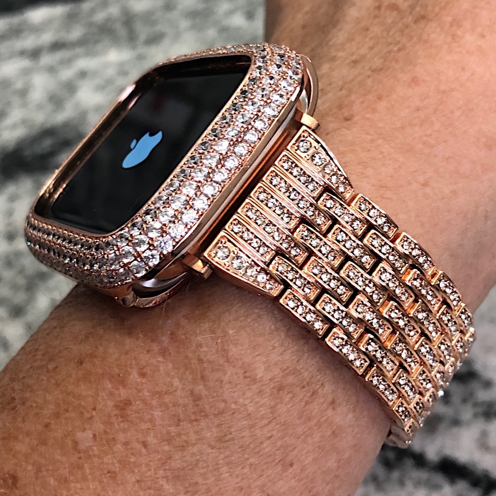 New Apple Watch Rose gold crystal band and lab diamond Apple Watch case 2 pc set